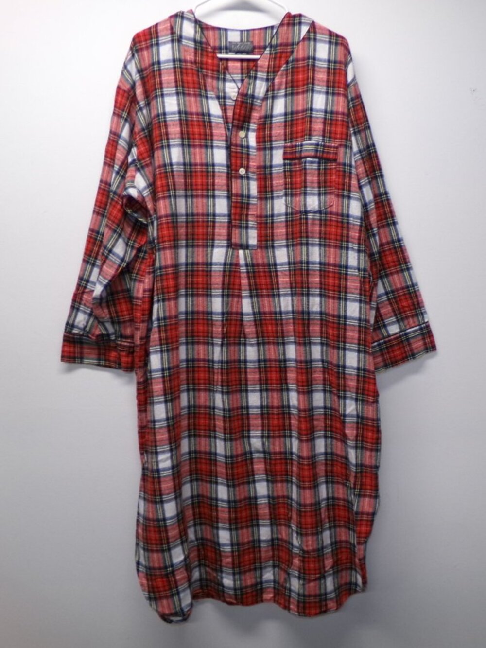 Vintage Lord & Taylor Men's Red Plaid Flannel Nightgown L/XL Long Sleep Shirt